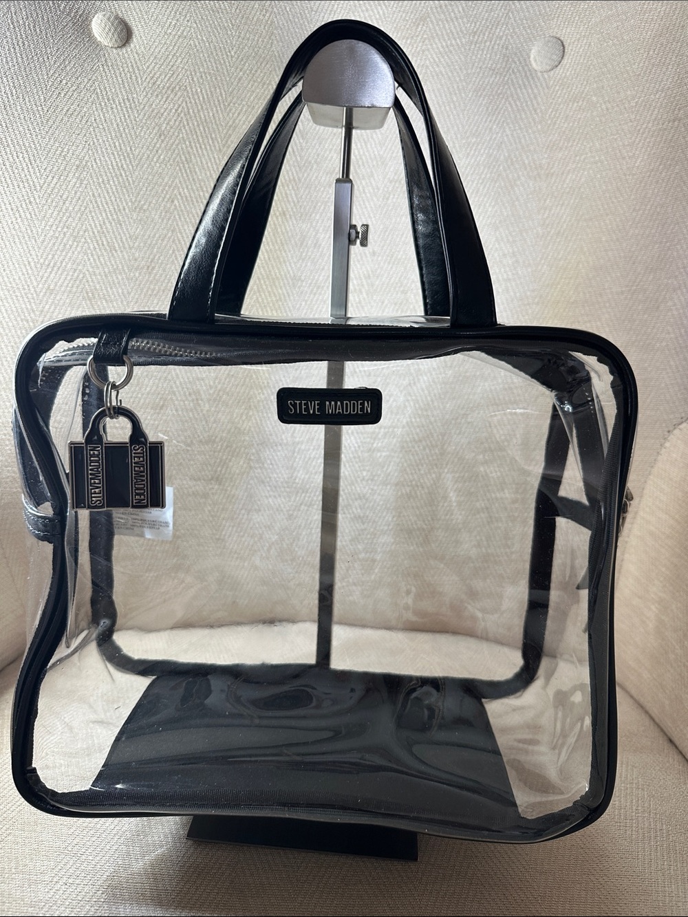 Steve Madden Clear Tote with Black Trim and Handles